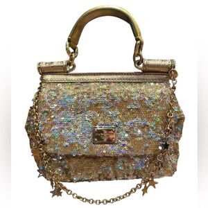 Dolce & Gabbana Gold with Multicolor Sequins Miss Sicily Clutch Top Handle RARE